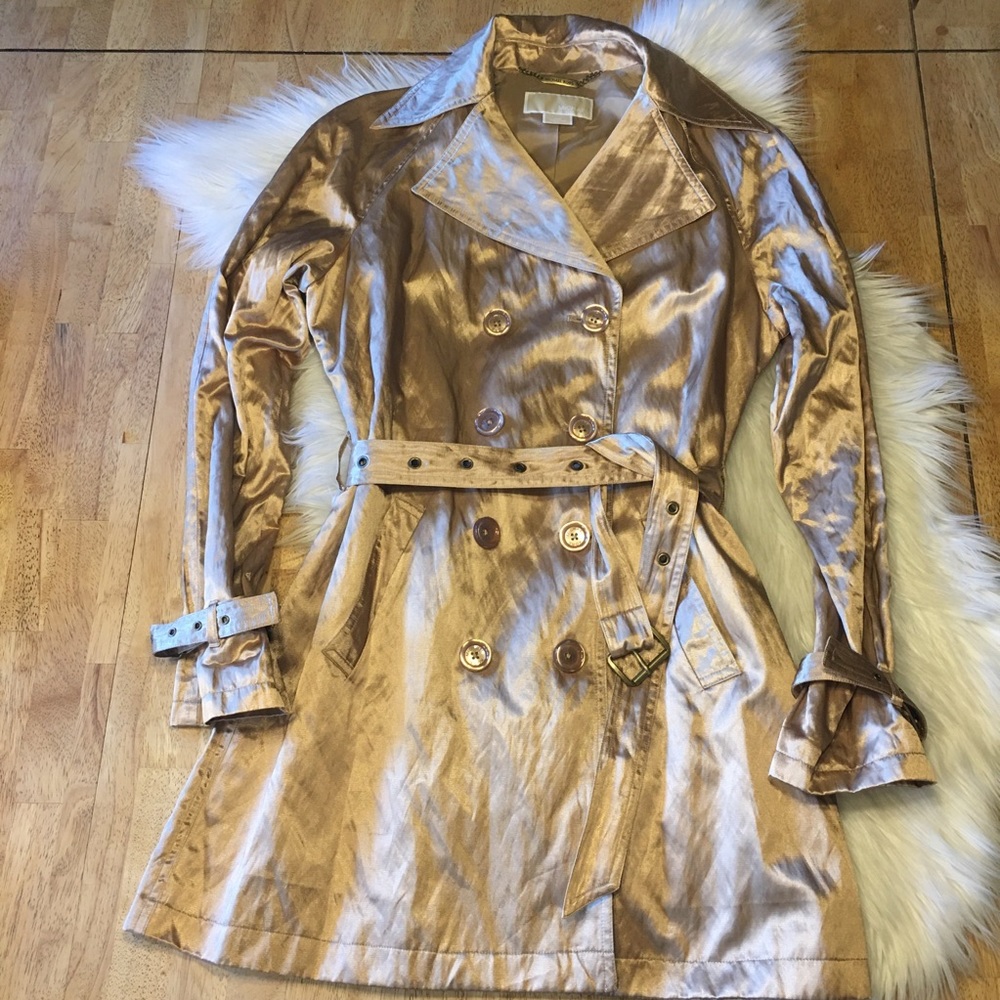 Michael Kors Metallic Gold Trench Coat M - Picture 1 of 14